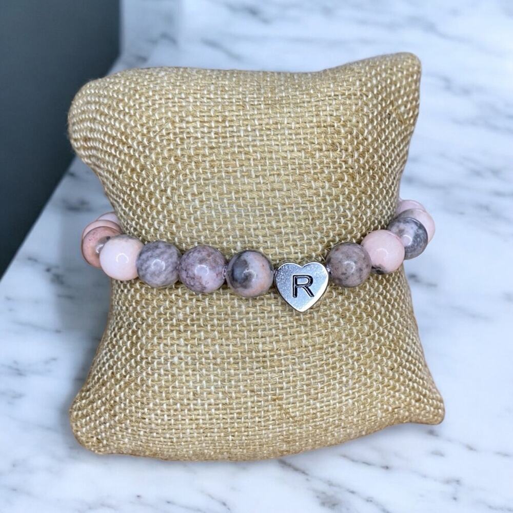 Pink Zebra Jasper & Stainless Steel Bracelet -Women/Girls Adjustable NEW